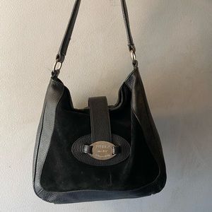 Black furla suede leather bag in good condition